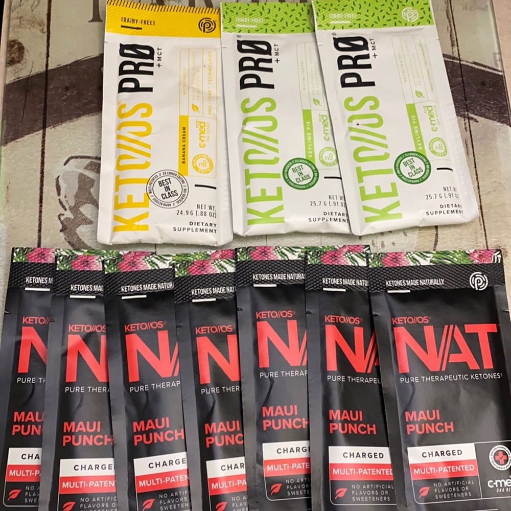 Prüvit KETO+ MCT Keylime Pie (2) banana cream (1) NAT Charged Maui Punch (7)